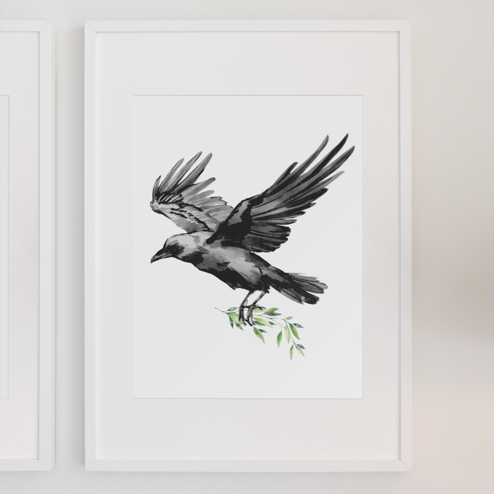 Raven Crow Watercolor Wall Art Illustration Print Poster Unframed - Picture 4 of 9